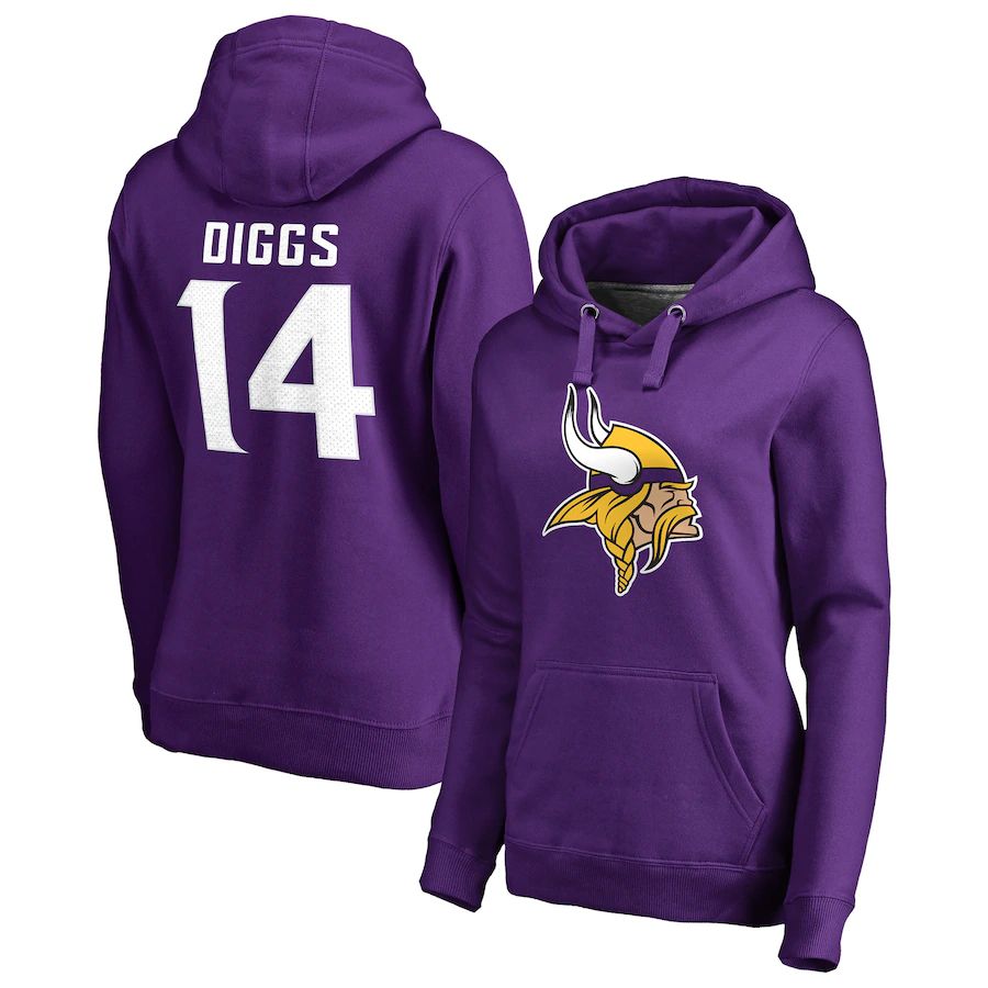 Women Minnesota Vikings 14 Stefon Diggs NFL Pro Line by Fanatics Branded Purple Player Icon Name & Number Pullover Hoodie